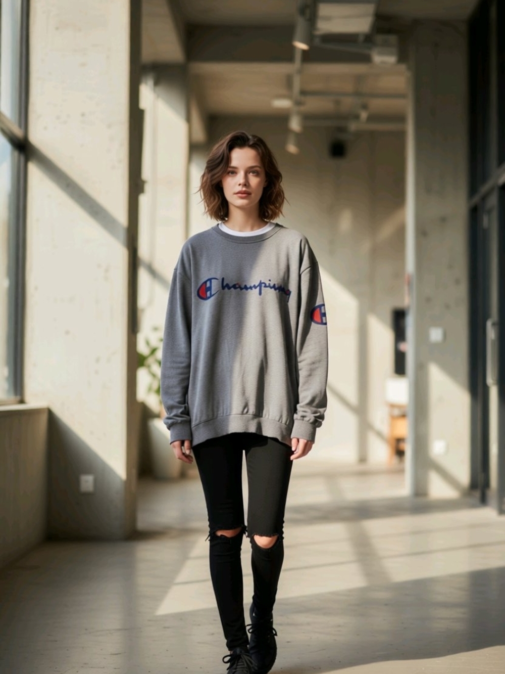 Champion Gray Sweatshirt with Blue & Red Logo